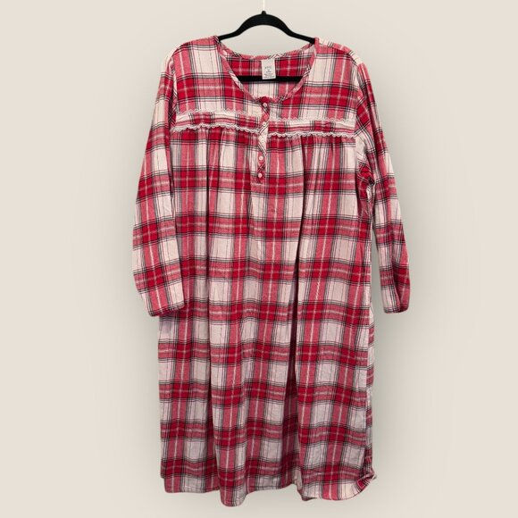 croft & barrow Other - Croft & Barrow Womens Red & White Plaid Flannel Cotton Nightgown Plus Size 2X